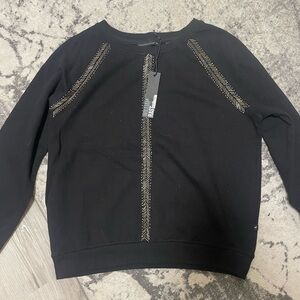 William Rast Black Crew Neck Sweater with silver beading
